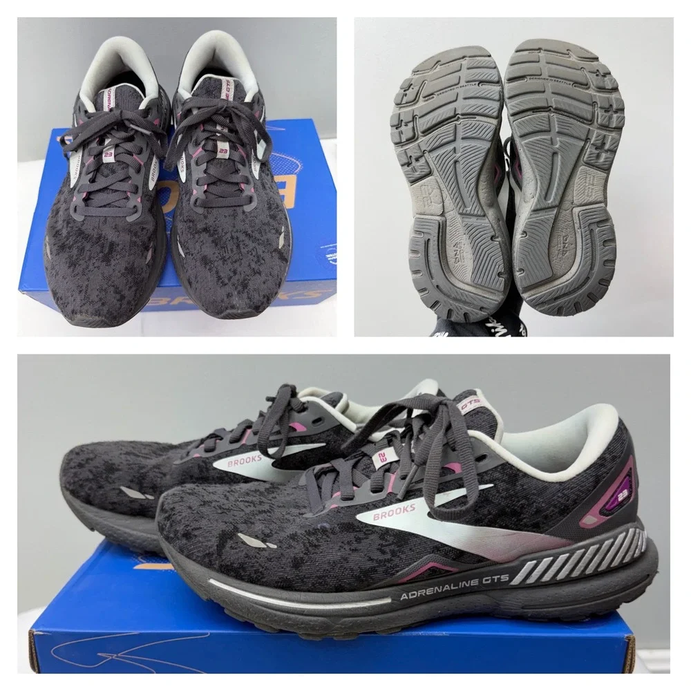 Brooks Adrenaline GTS 23 Womens 9 Grey Pink Running Shoes 1203811B072